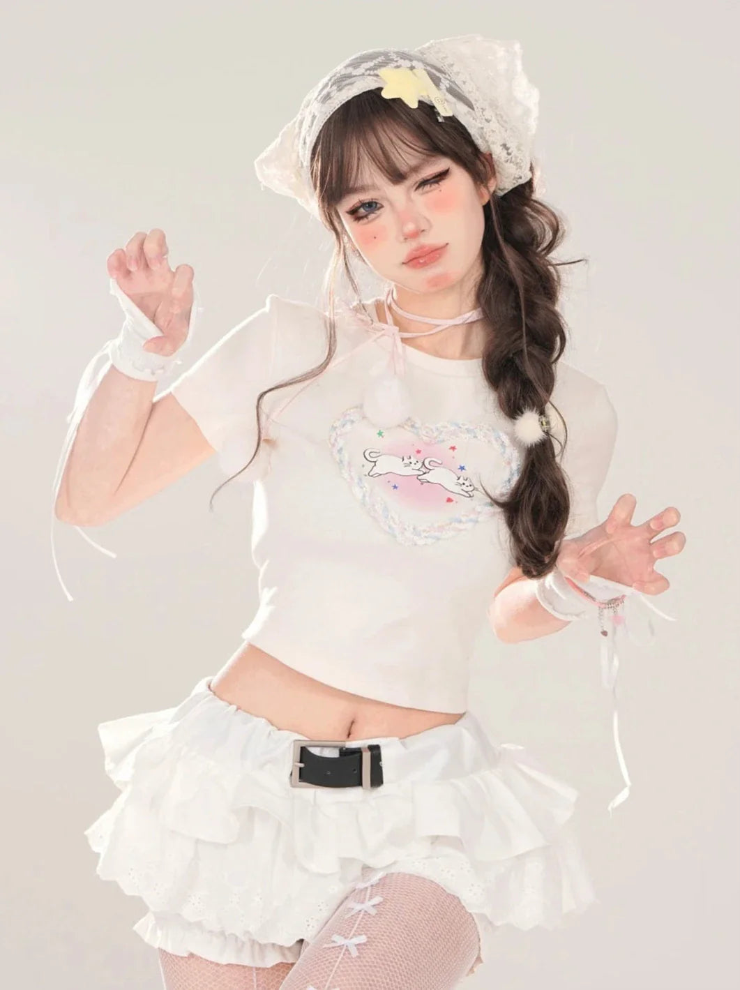 T-Shirt American Neck Love Kurze Runde Katze