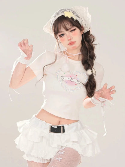 T-Shirt American Neck Love Kurze Runde Katze