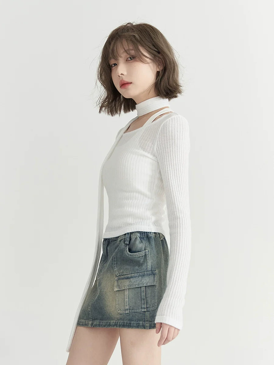 Runder, niedriger Strickschal