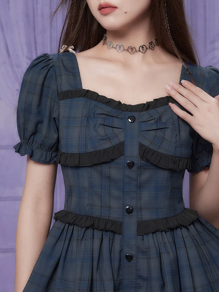 Ärmelkleid Shorts Check Puff