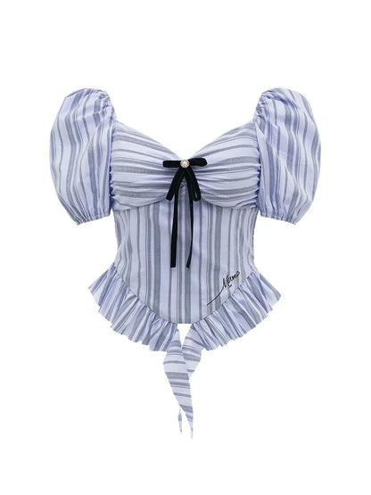 Puff College-Streifen-Top mit Schmetterlingsärmeln