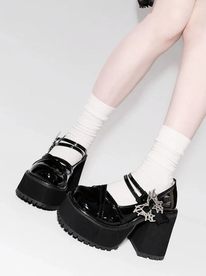 Style Platform Shoes College Butterfly Heel Block