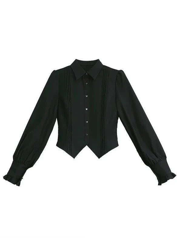Layered + Ruffle Check Shirt Retro Ribbon Elegant + Shoulder Dress Suit Ruffle Black Sleeve Accessories