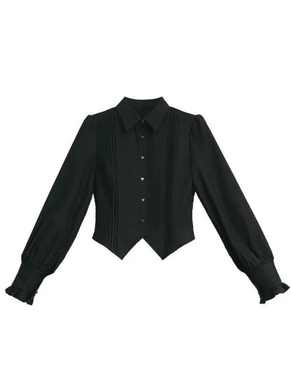Layered + Ruffle Check Shirt Retro Ribbon Elegant + Shoulder Dress Suit Ruffle Black Sleeve Accessories