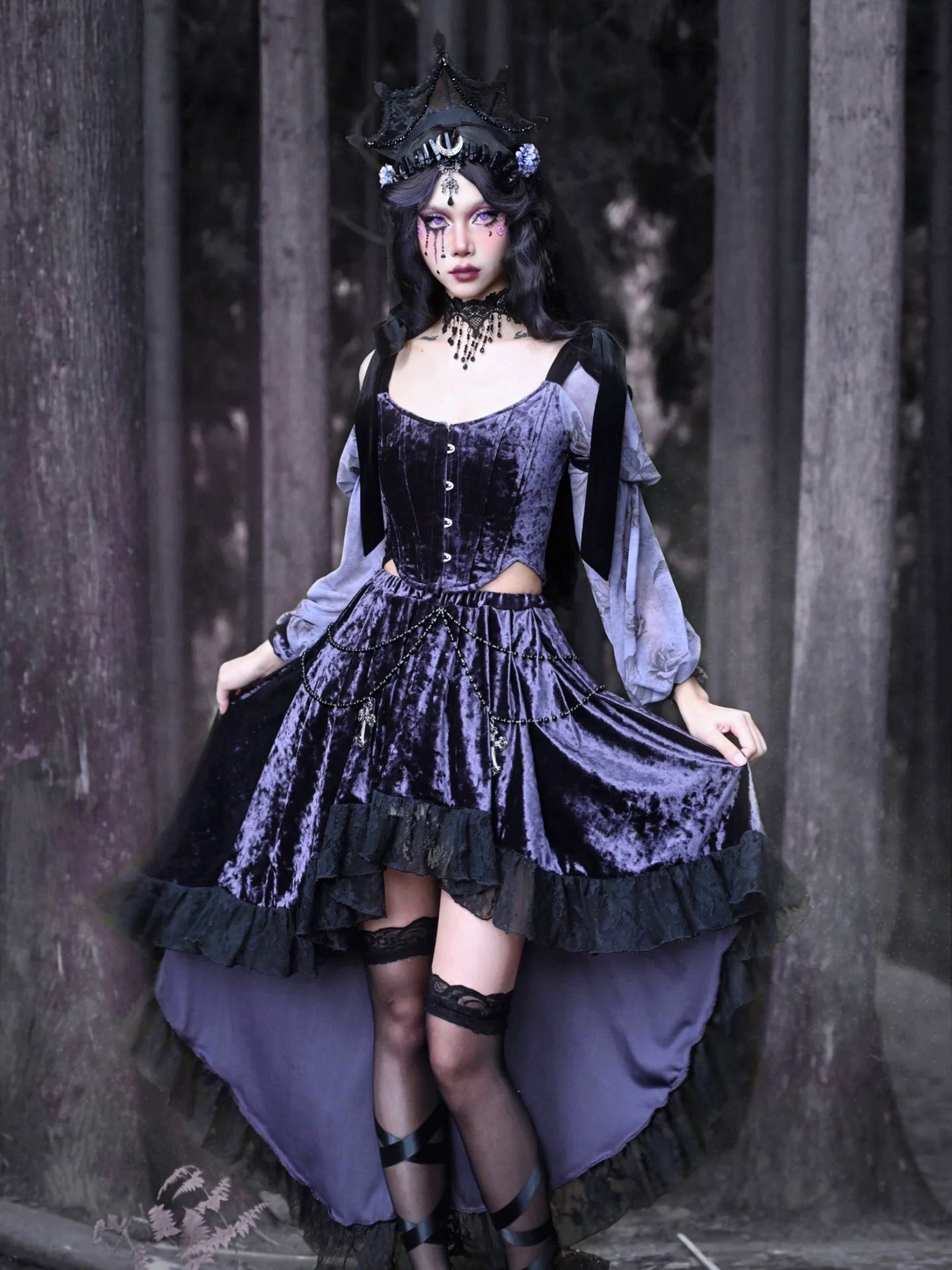 Gothic Skirt Velvet Beaded Trailing Luna Chain Lace