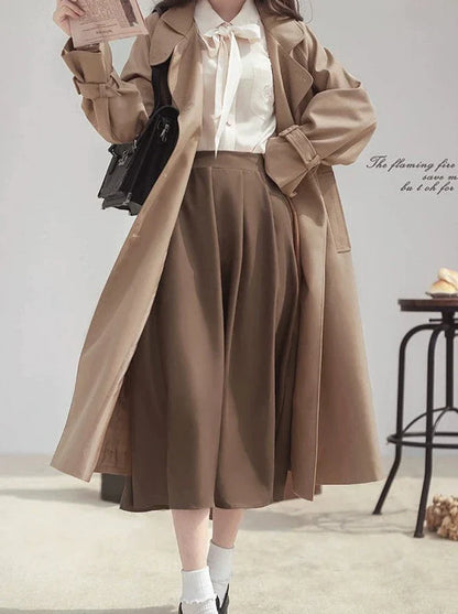 トレンチカーキエレガントコートスタイルレトロブリティッシュ