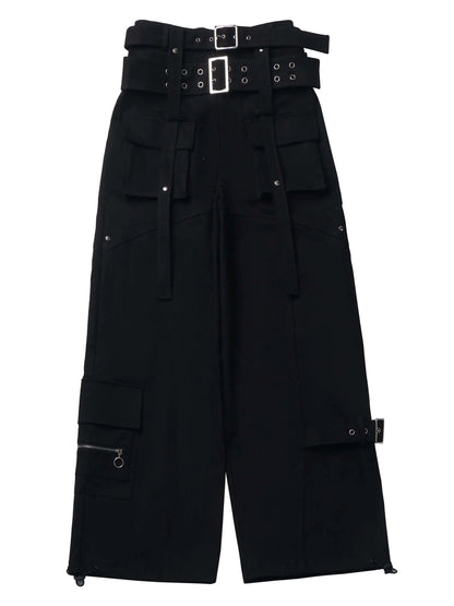 Black Pants Belt Cargo Retro-washed