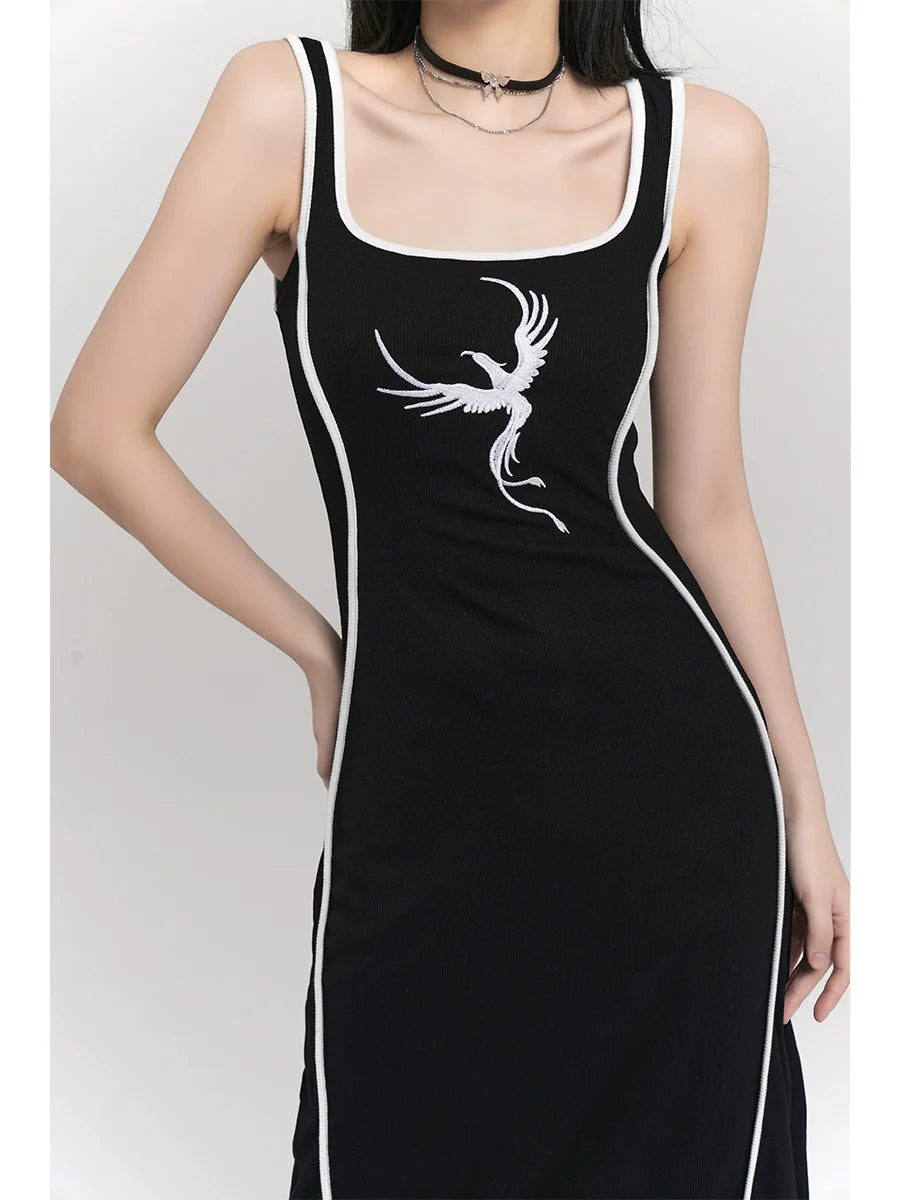 ダークキャミソールストライプドレス サイドスリム