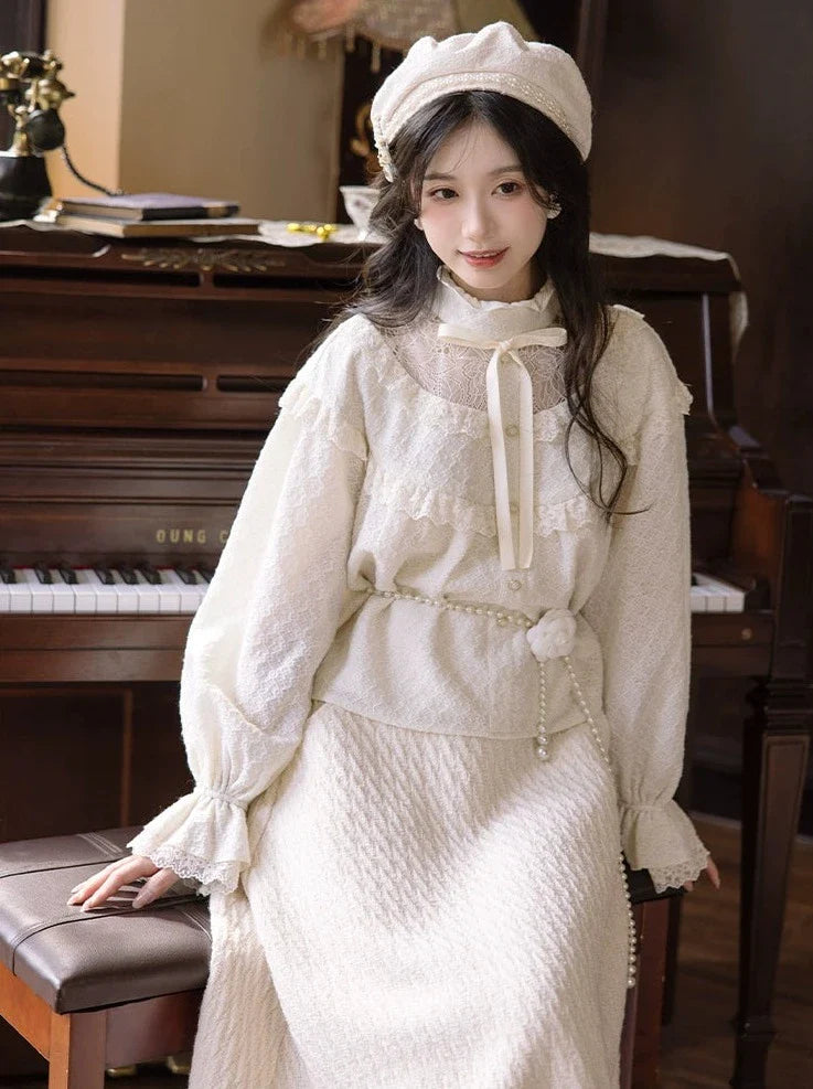 Skirt Flared Sweet + Retro Shirt Lace Girly