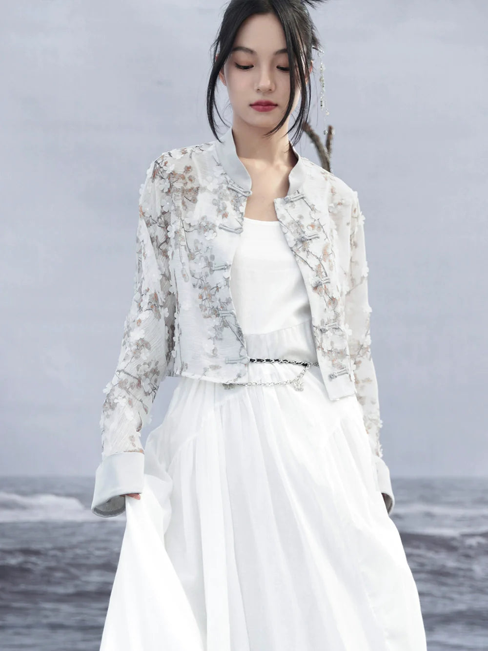 ジャカードプリントジャケット ショート ライト ルーズ チャイナ