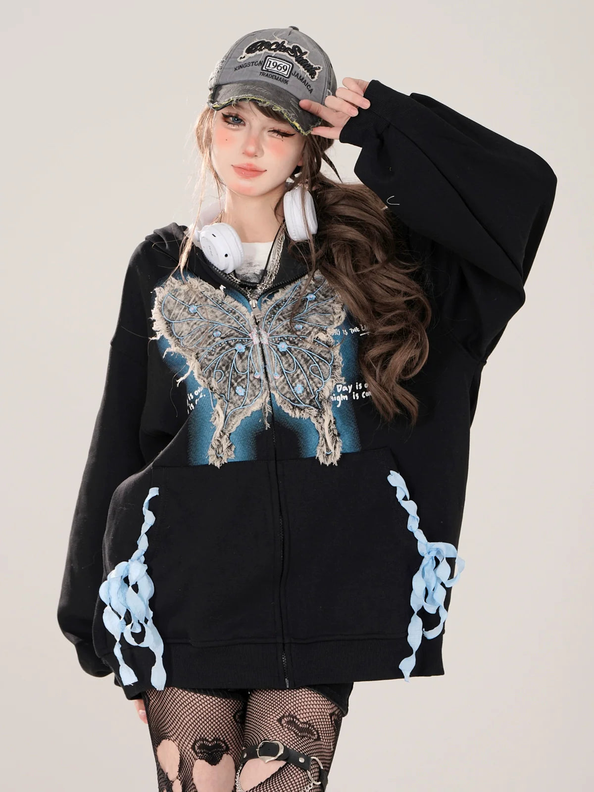 Sweatshirt Zip Butterfly Street Loose Hoodie American Jacket