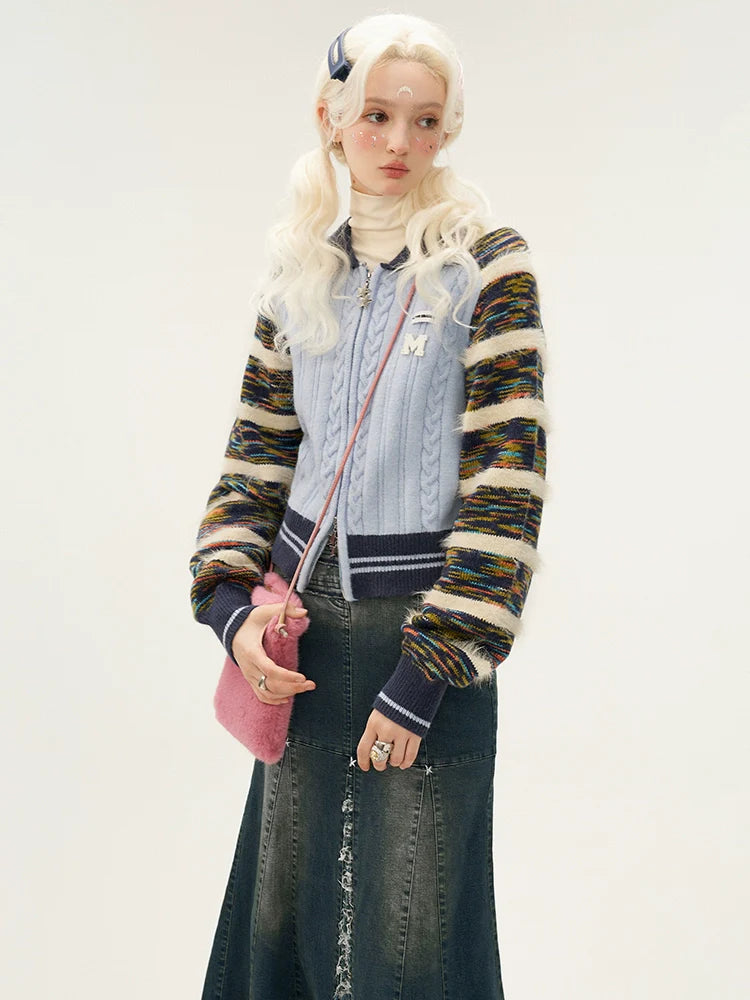 ラインミックスジッパーダブルセーターカーディガン