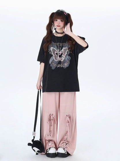 Satinhose mit Schleife und Schnürung, locker