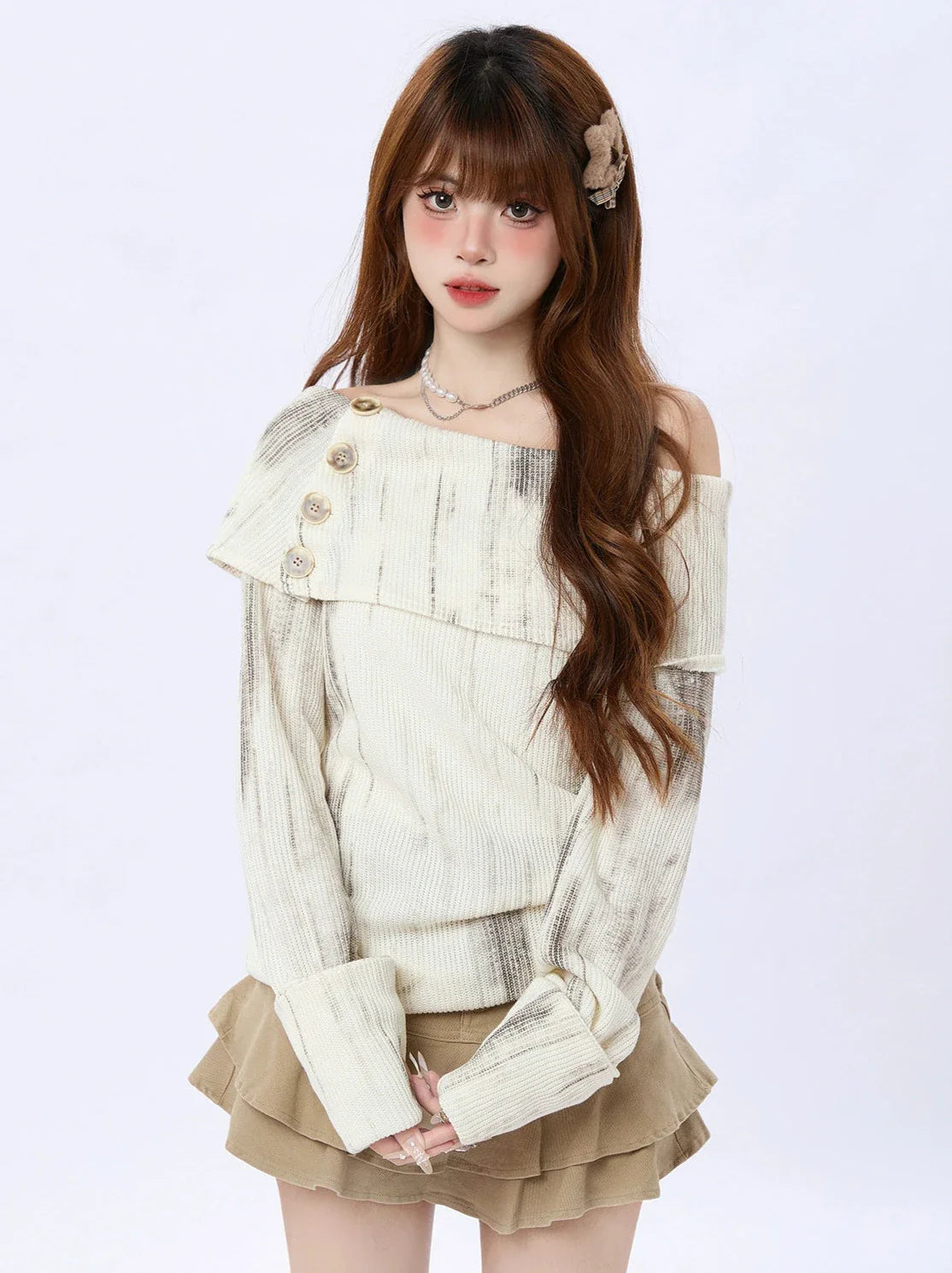 Retro Knit American Flap Off-Shoulder