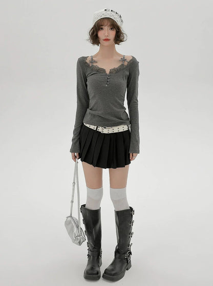 Ribbon Dzire Suspender Pure Lace Top Slim