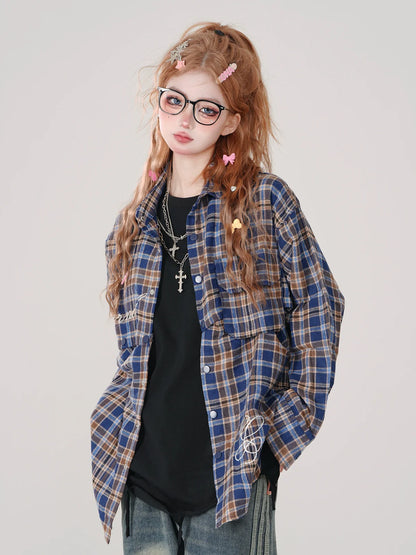 Poloshirt mit Karo-Kragen und langem, abnehmbarem, lockerem