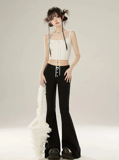 Black Slim Casual Pants Bell-bottom