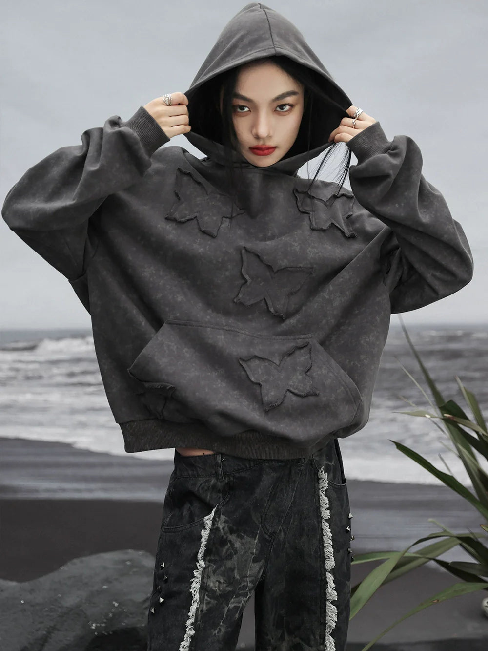 Schmetterling Kapuzenpullover mit lockerem Modus