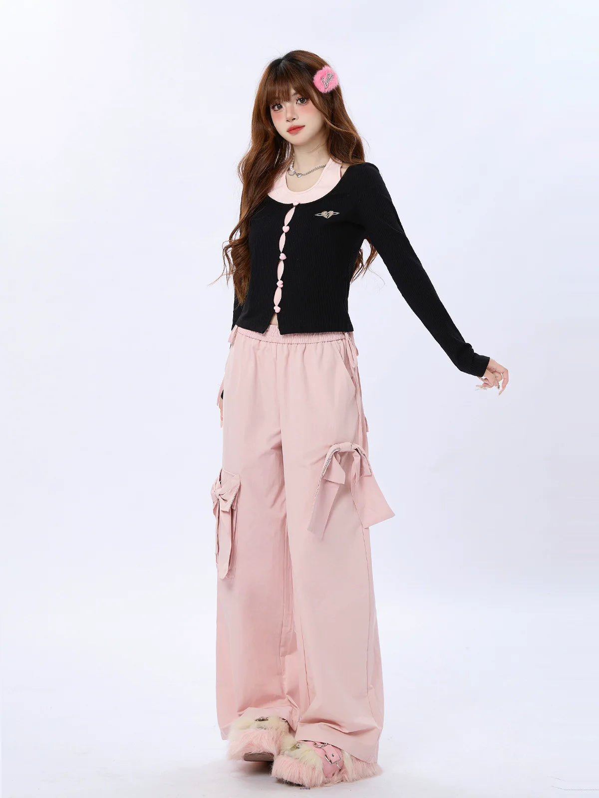 Two Love Cardigan mit Knopfleiste und Kunstfell