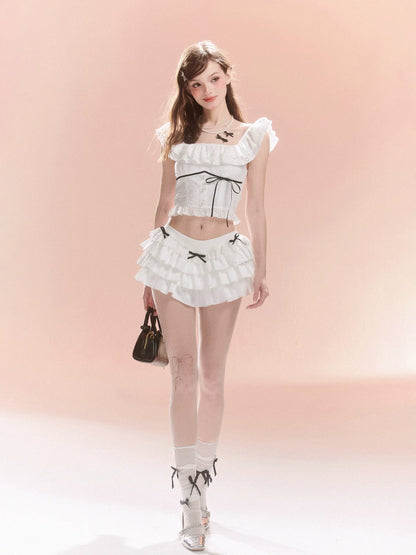 Rüschenoberteile Spitzenhals Quadrat