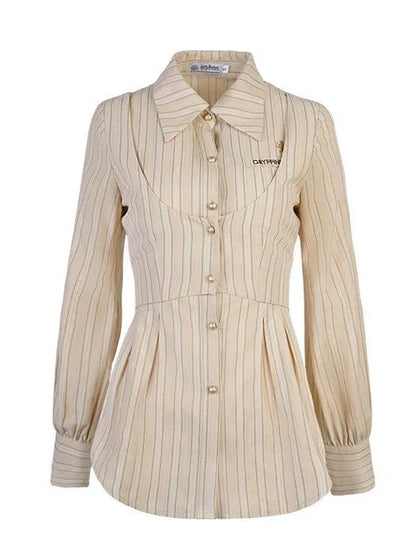 襟付きストライプフェイクツーピースポロシャツ