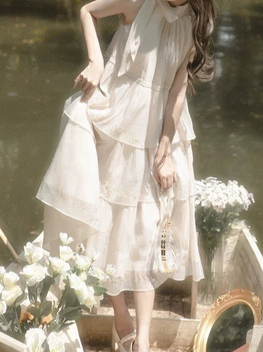 Embroidery Moonlight Cake Dress Neck Fairy Halter