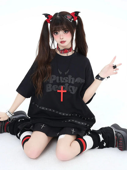 ウィングダーク3DルーズTシャツサブカルチャー