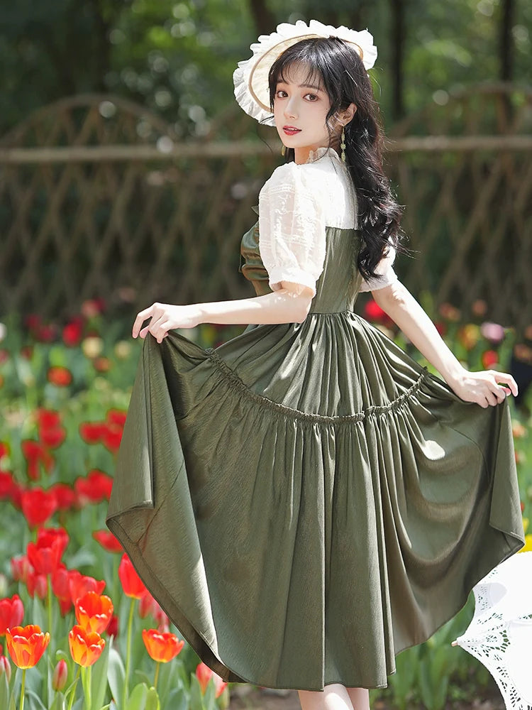 グリーンダークレトロドレス