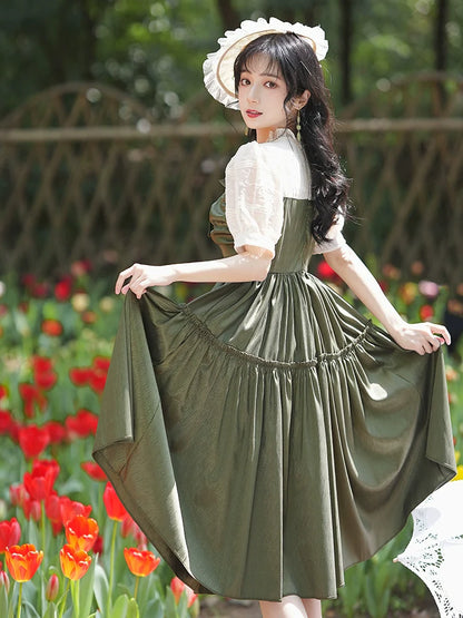 グリーンダークレトロドレス