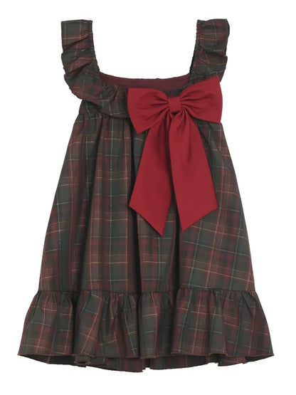 チェックフリルビッグリボンドレス