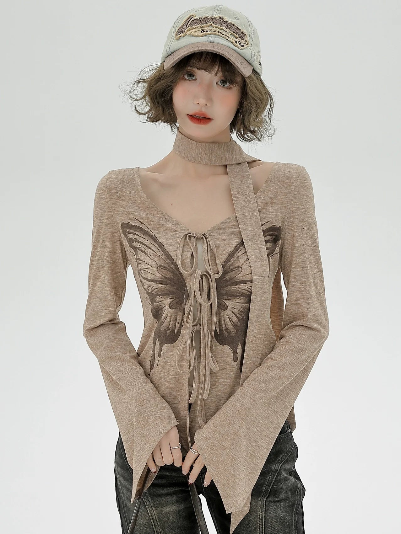 Drucken Top Schmetterling Amerikanischen Schlank Retro Unregelmäßigen