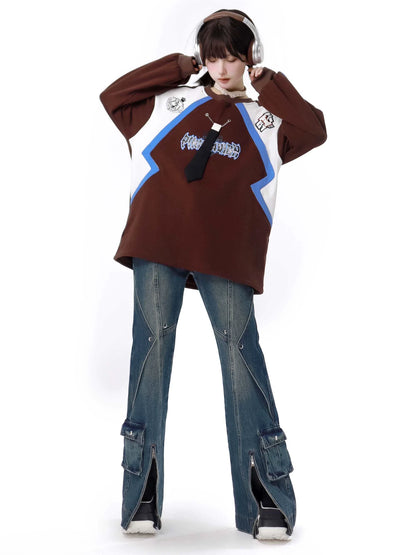 Farbe Sweatshirt American Retro Loose Contrast