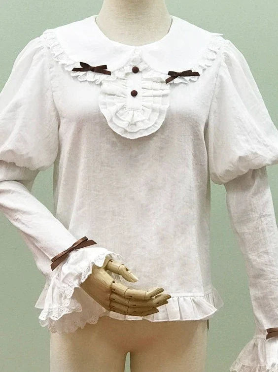 ロリータスリーブビッグサスペンダーボウパフブラウス+ベアロリータスカート