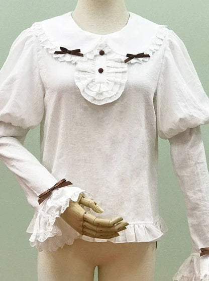 ロリータスリーブビッグサスペンダーボウパフブラウス+ベアロリータスカート