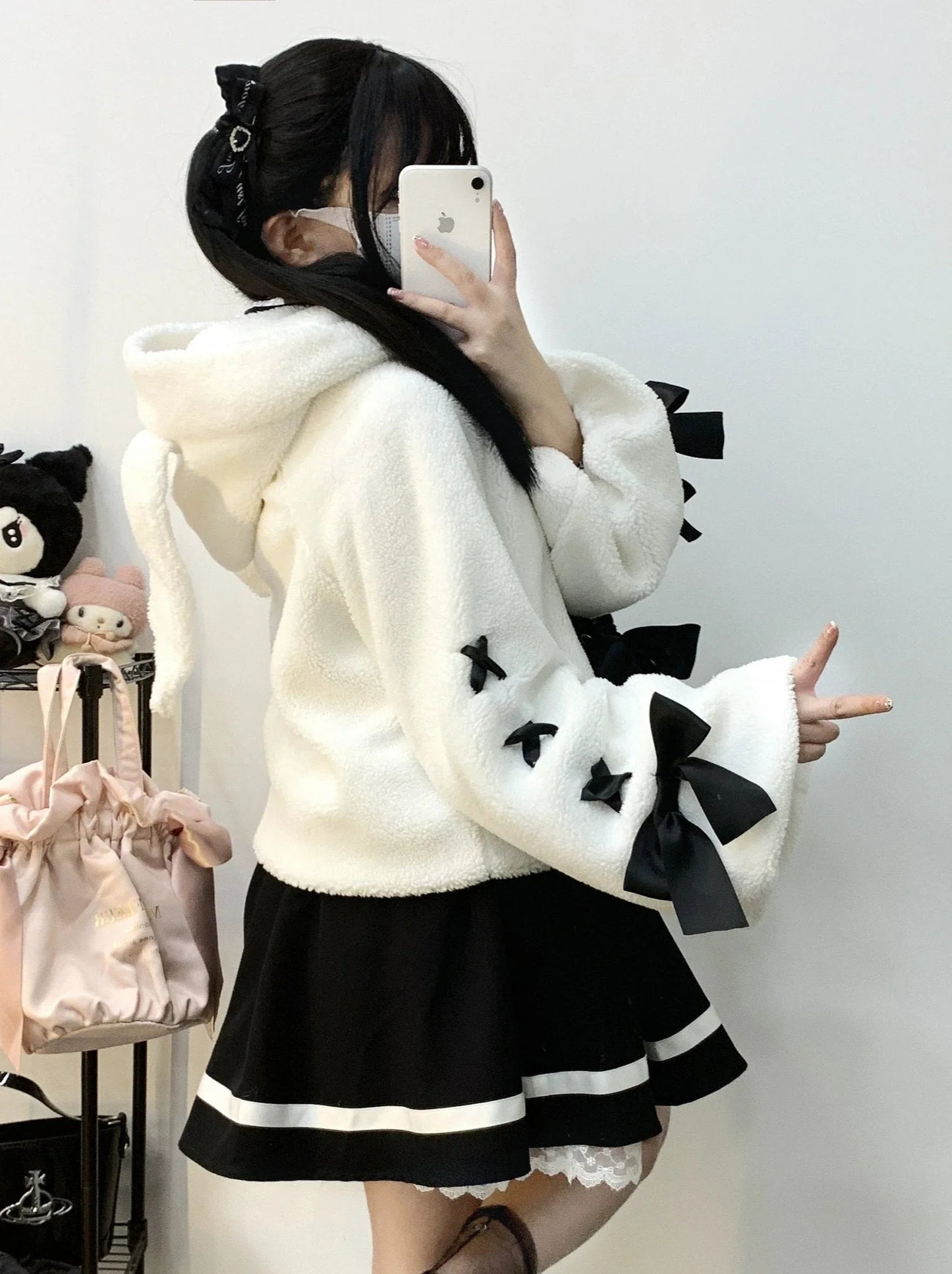 Rabbit ear hoody lace Apribon Plash Bore Court
