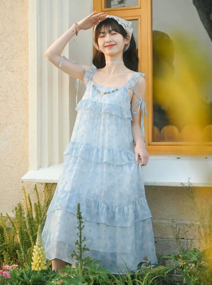 フェアリールーズドレス ブルー レース フローラル