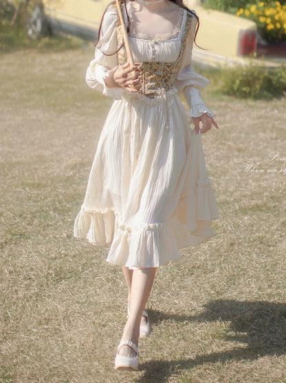 オイルネックスクエアフラワー+ペイントフレンチビスチェドレス