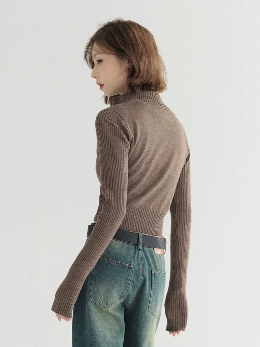 Top Collar Short Cardigan Stand Knit