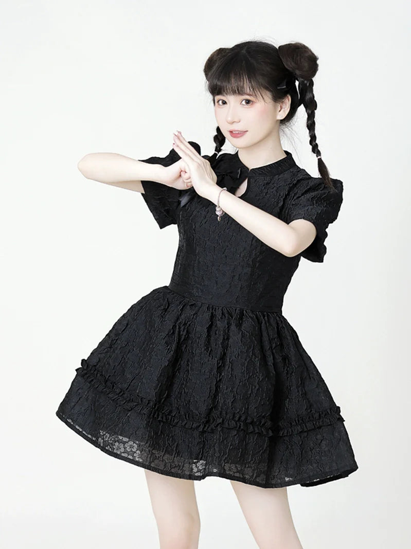 ドレス ジャカード チャイナスリーブ パフ