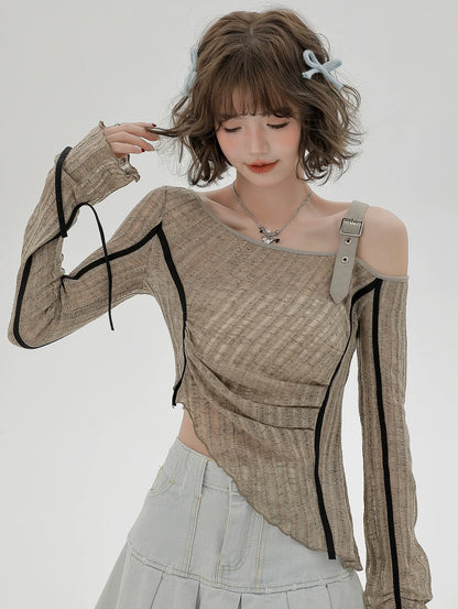 Unregelmäßiges One-Shoulder-Top, transparent, schmal, amerikanisch