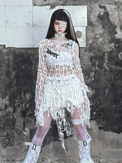 Top Gothic Weiß Beschädigt