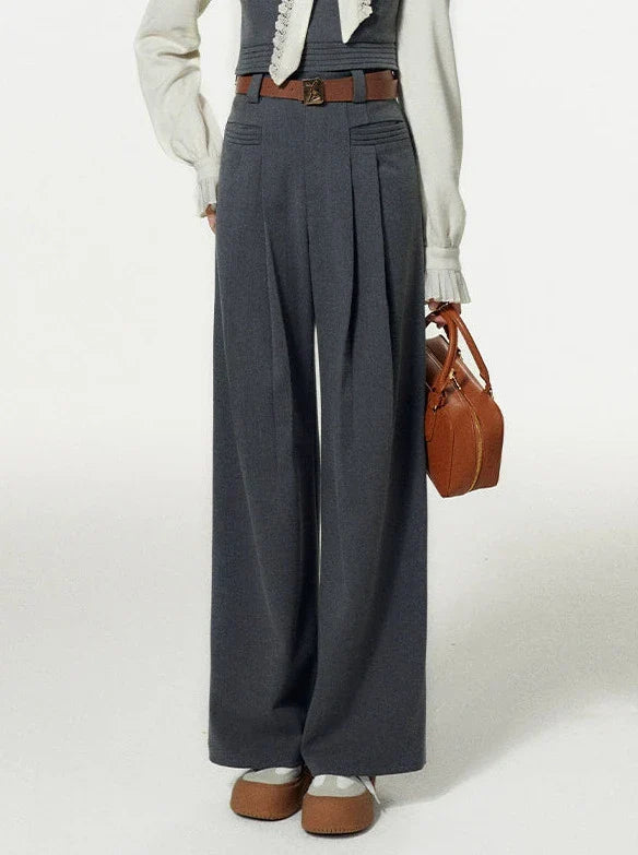 Bow-tie Gray Vest Pleated Knit Pants Slack Suit + Shirt