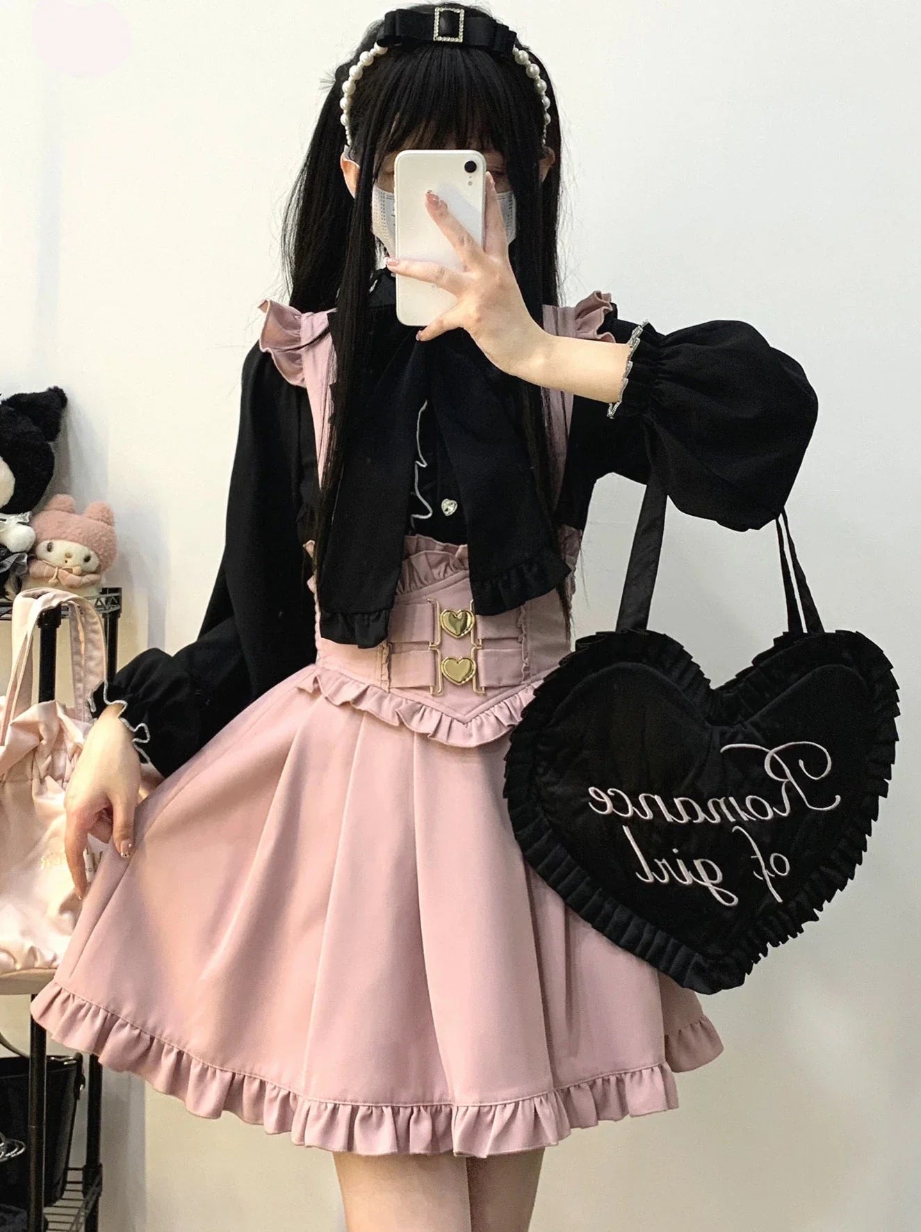 カラースリープフリルスタンドボリュームリボンシャツ