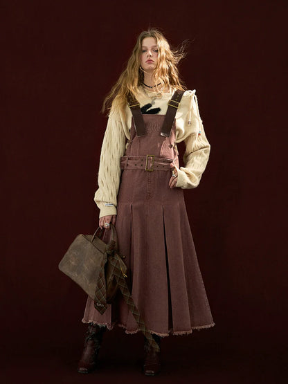 Langer Retro-Jeansrock mit Falten