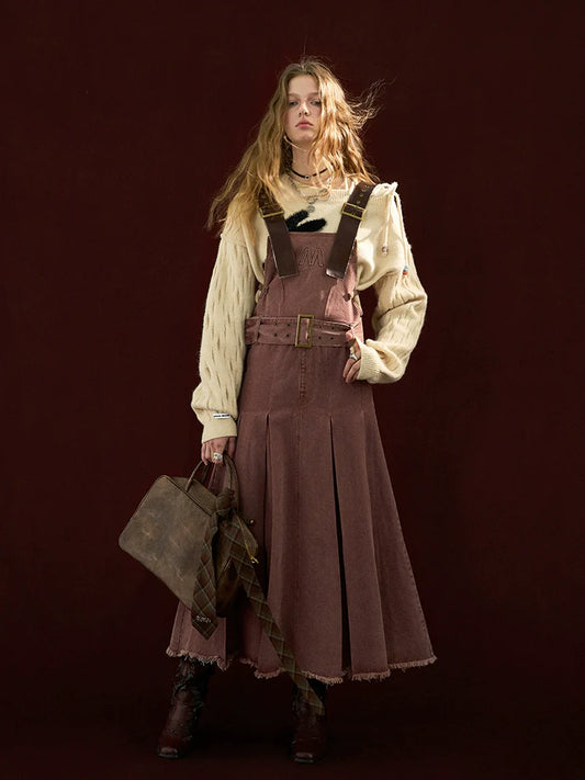 レトロプリーツロングデニムスカート