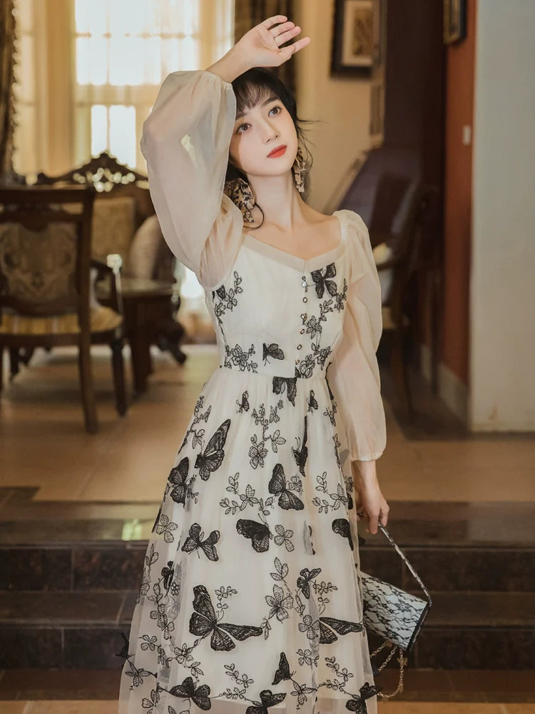 Sheer Butterfly Chic Dress Retro