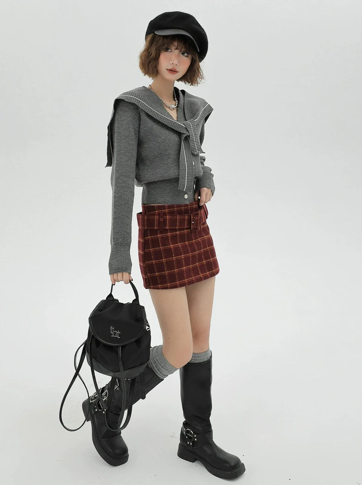 Jacket Retro College Cardigan Knit Sailor Collar Shawl Style