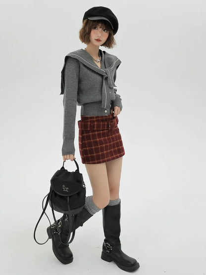 Jacket Retro College Cardigan Knit Sailor Collar Shawl Style