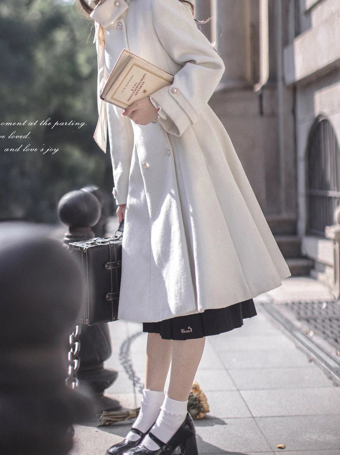 スタンドカラーウールコート エレガント レトロ リボン ダブルブレスト