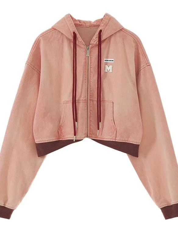 ジップパーカー Y2K ショートフード付きカジュアル + スカート